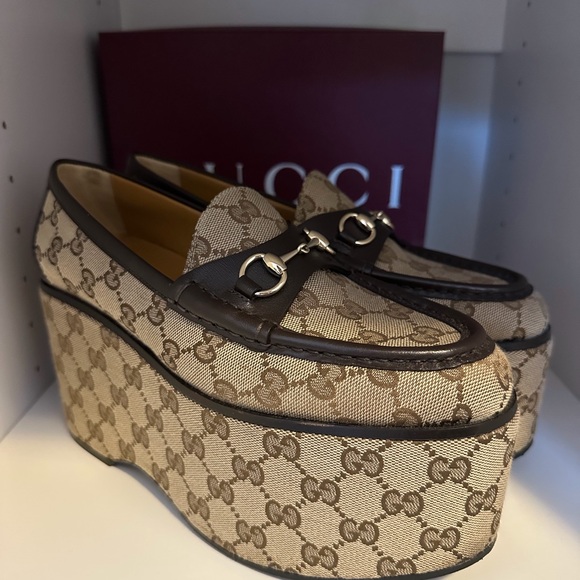 Gucci Shoes - Gucci Beige and Brown Platform Loafers